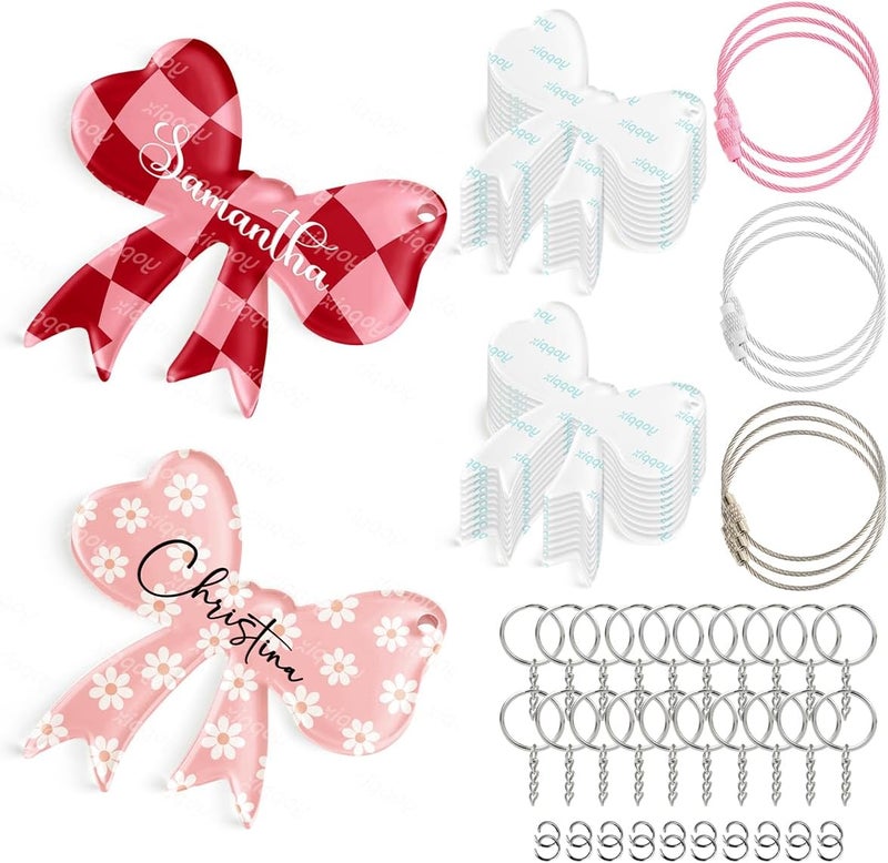 YOPPIX 20 Set Sublimation Bow Blanks, Sublimation Acrylic Bow Blanks Keychain for Heat Transfer Keychain Luggage Tag Baggage Handbag Travel Suitcase Tags, Home Gift Crafts Supplies - Image 1